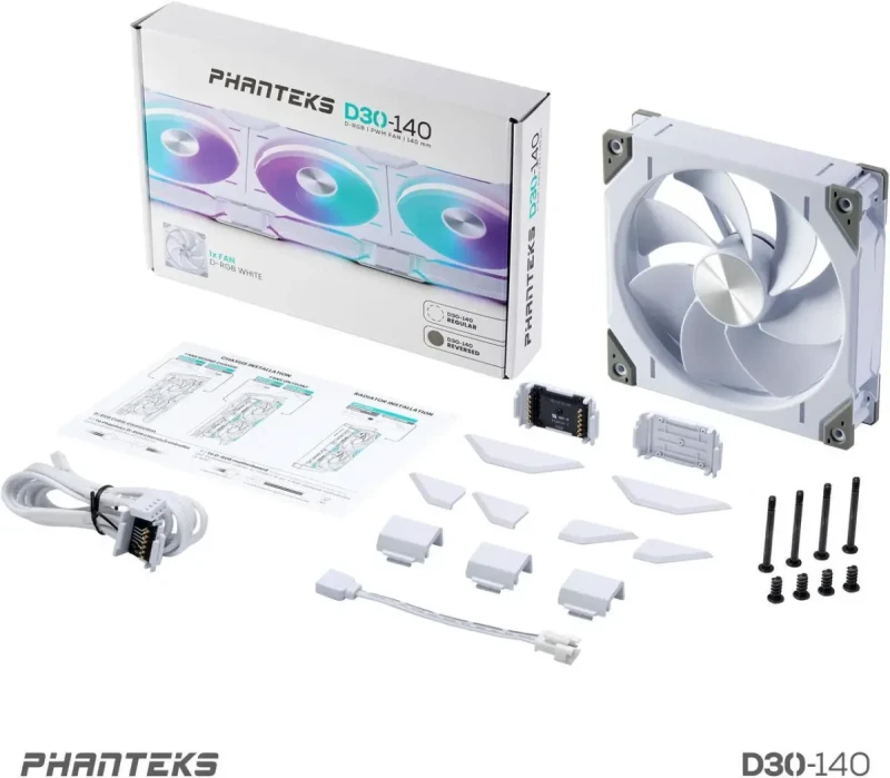 Phanteks D30-140 DRGB PWM FAN, Reverse Airflow Model, Premium D-RGB Performance Fan, ARGB/DRGB lighting, Daisy-chain Fan Linking system, White - Image 9