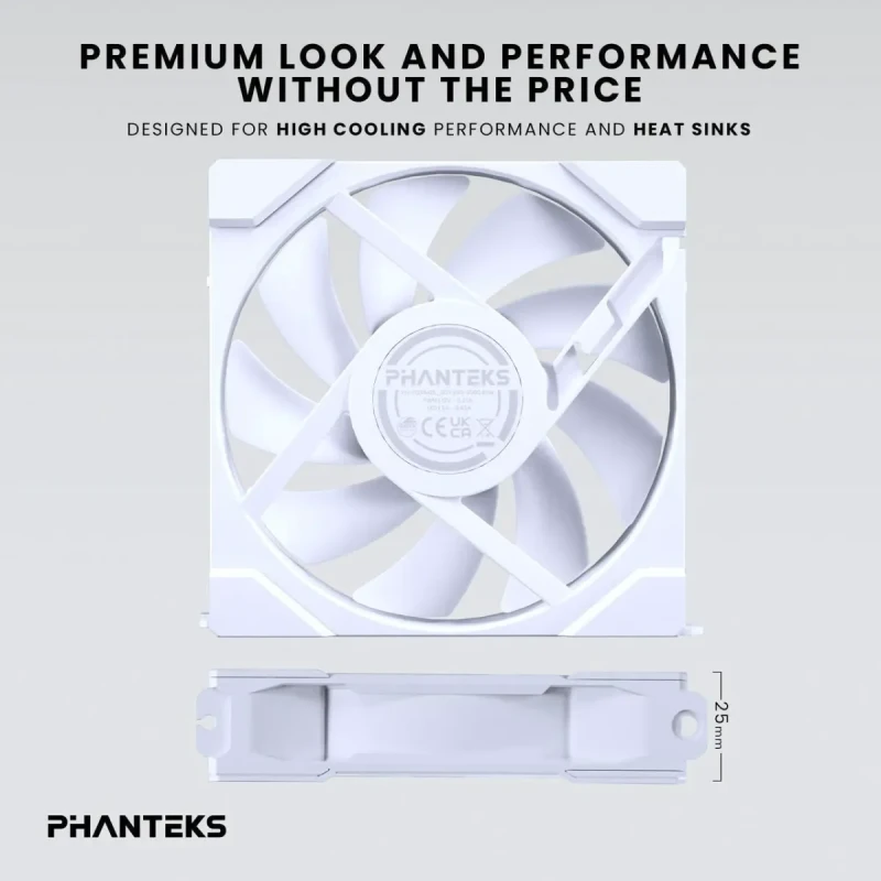 Phanteks M25-120 Gen2 Reversed Blade Triple Pack, 3x 120mm ARGB High Performance Cooling Fans, Daisy-chain Unified Fan Frame, Infinity Mirror hub, single cable connection, White - Image 6