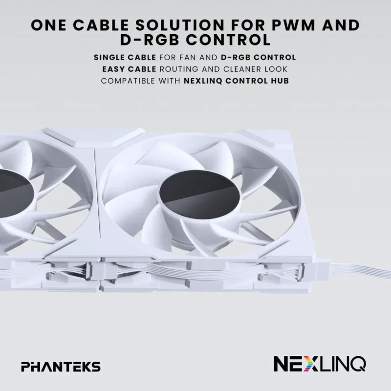Phanteks M25-120 Gen2 Reversed Blade Triple Pack, 3x 120mm ARGB High Performance Cooling Fans, Daisy-chain Unified Fan Frame, Infinity Mirror hub, single cable connection, White - Image 7