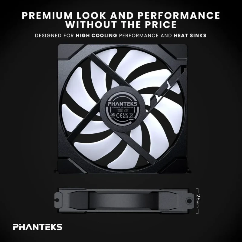 Phanteks M25-140 Gen2 Reversed Blade Triple Pack, 3x 140mm ARGB High Performance Cooling Fans, Daisy-chain Unified Fan Frame, Infinity Mirror hub, single cable connection, Black - Image 6