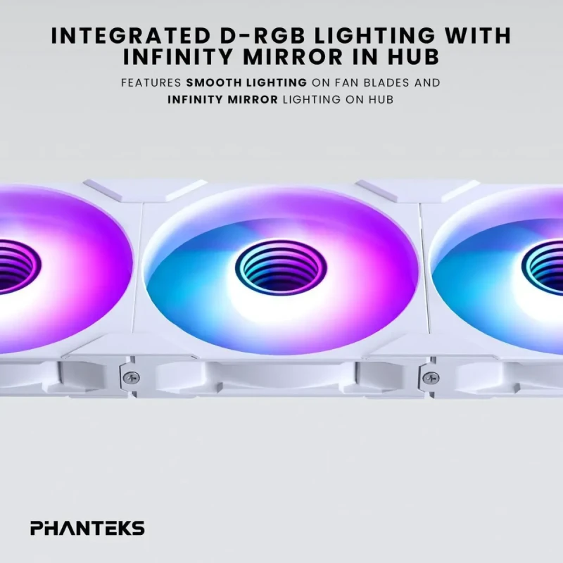 Phanteks M25-140 Gen2 Triple Pack, 3x 140mm ARGB High Performance Cooling Fans, Daisy-chain Unified Fan Frame, Infinity Mirror hub, single cable connection, White - Image 4