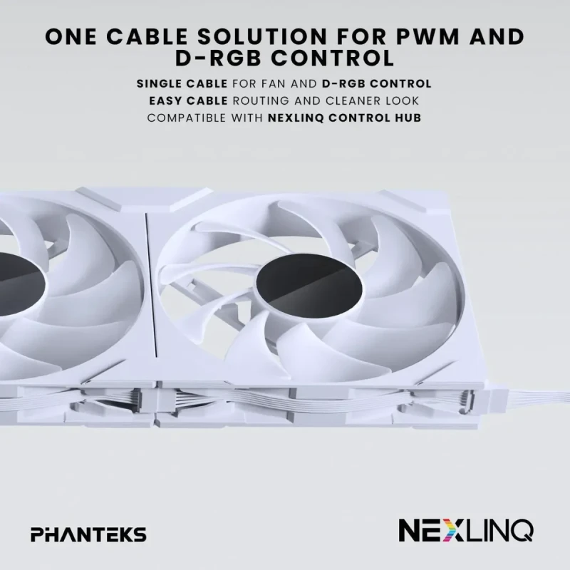 Phanteks M25-140 Gen2 Triple Pack, 3x 140mm ARGB High Performance Cooling Fans, Daisy-chain Unified Fan Frame, Infinity Mirror hub, single cable connection, White - Image 7