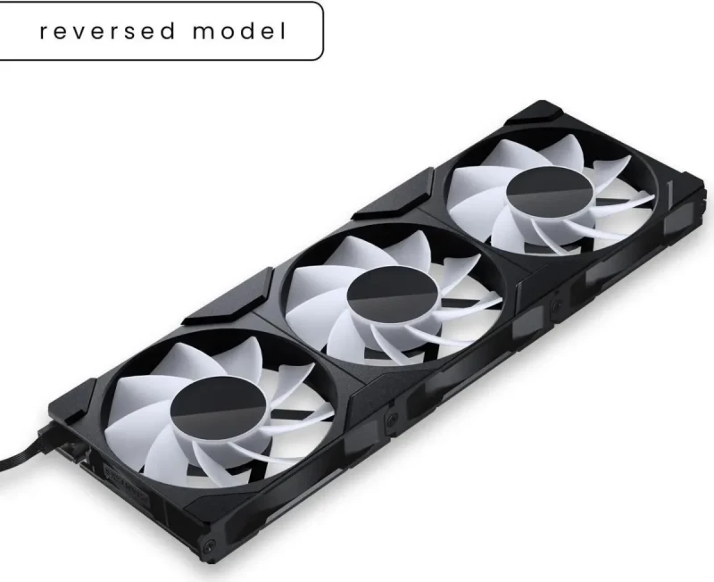 Phanteks M25-120 Gen2 Reversed Blade Triple Pack, 3x 120mm ARGB High Performance Cooling Fans, Daisy-chain Unified Fan Frame, Infinity Mirror hub, single cable connection, Black - Image 2