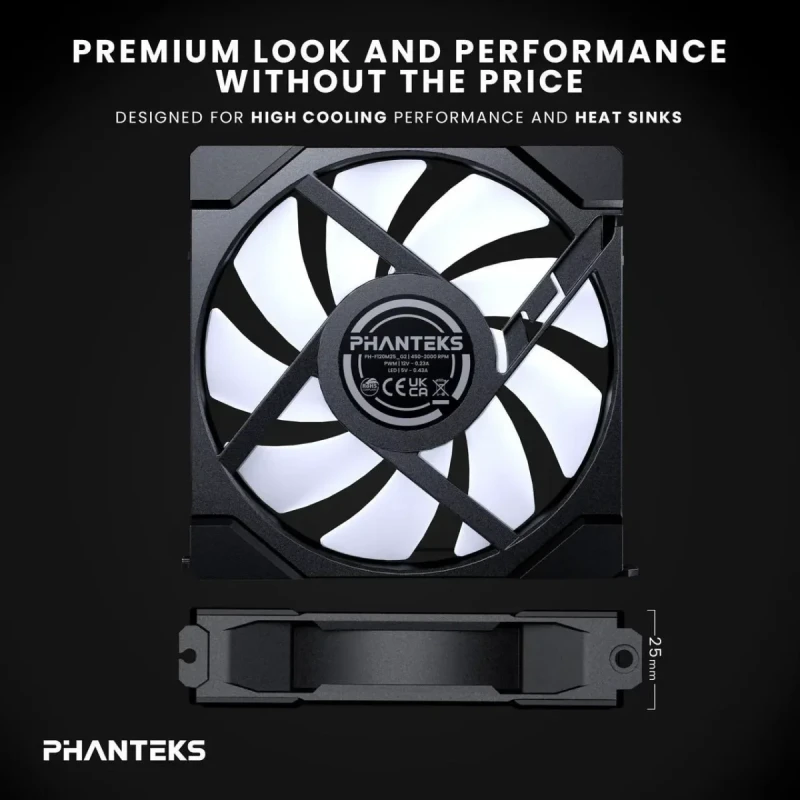 Phanteks M25-120 Gen2 Reversed Blade Triple Pack, 3x 120mm ARGB High Performance Cooling Fans, Daisy-chain Unified Fan Frame, Infinity Mirror hub, single cable connection, Black - Image 6
