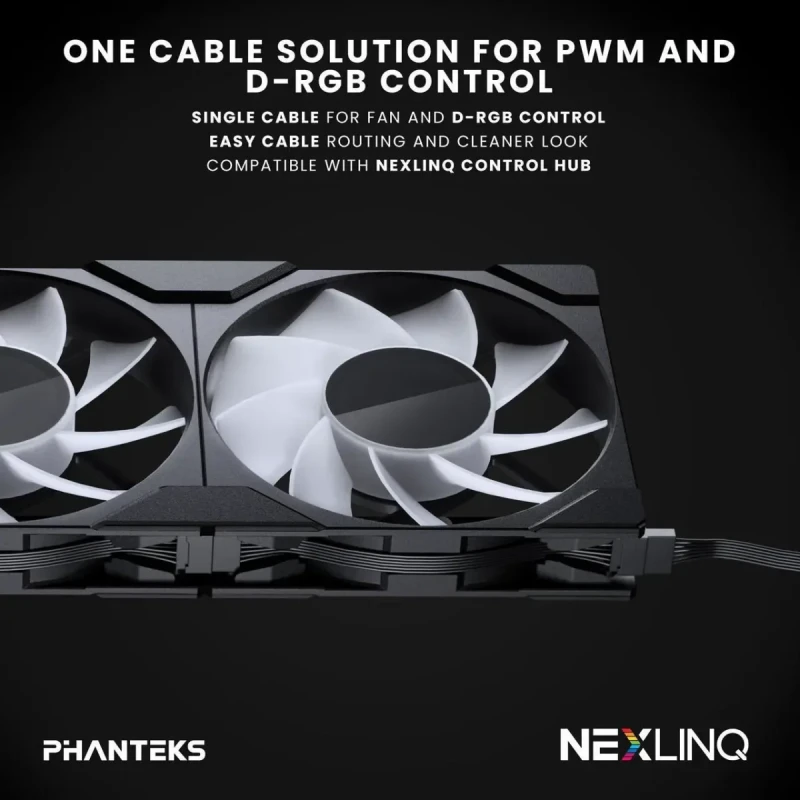 Phanteks M25-120 Gen2 Reversed Blade Triple Pack, 3x 120mm ARGB High Performance Cooling Fans, Daisy-chain Unified Fan Frame, Infinity Mirror hub, single cable connection, Black - Image 7