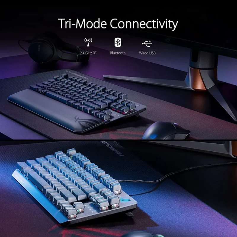 ASUS ROG Strix Scope RX TKL Wireless Deluxe - 80% Gaming Keyboard, Tri-Mode Connectivity (2.4GHz RF, Bluetooth, Wired), ROG RX Red Optical Mechanical Switches, PBT Keycaps, RGB, Wrist Rest, Black - Image 3