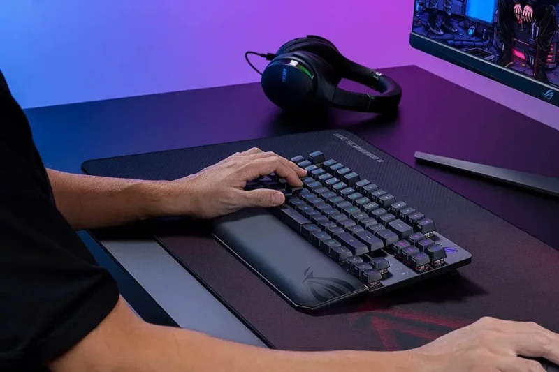 ASUS ROG Strix Scope RX TKL Wireless Deluxe - 80% Gaming Keyboard, Tri-Mode Connectivity (2.4GHz RF, Bluetooth, Wired), ROG RX Red Optical Mechanical Switches, PBT Keycaps, RGB, Wrist Rest, Black - Image 12