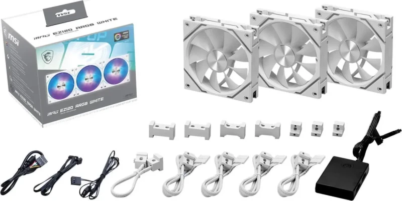 MSI MPG EZ120 ARGB WHITE-3W Fan - 120mm ARGB Fan, Patented Magnetic Connector Block, Daisy-Chain Connection, Fluid Dynamic Bearing + Extra nut Fixing, Fan hub, Mystic Light & Cooling Wizard Support, - Image 8