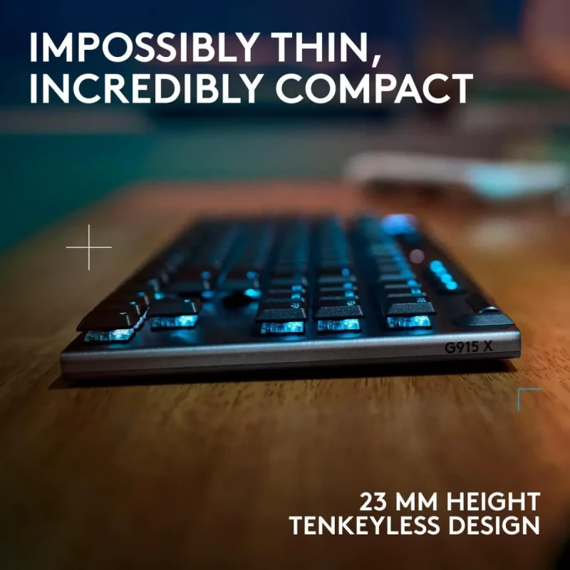 Logitech G915 X LIGHTSPEED TKL Wireless Mechanical Gaming Keryboard - GL Blue Clicky Switches, RGB Backlighting - Black - Image 8