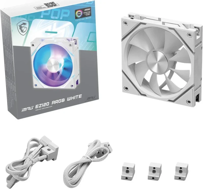 MSI MPG EZ120 ARGB WHITE-1W Fan - 120mm ARGB Fan, Fluid Dynamic Bearing with Extra nut Fixing, Mystic Light & Cooling Wizard Support with MSI motherboards, 1900RPM, 2 Years Warranty - Image 6