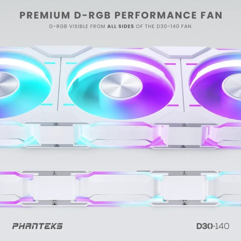 Phanteks D30-140 DRGB PWM FAN, Premium D-RGB Performance Fan, ARGB/DRGB lighting, Daisy-chain Fan Linking system, White - Image 4