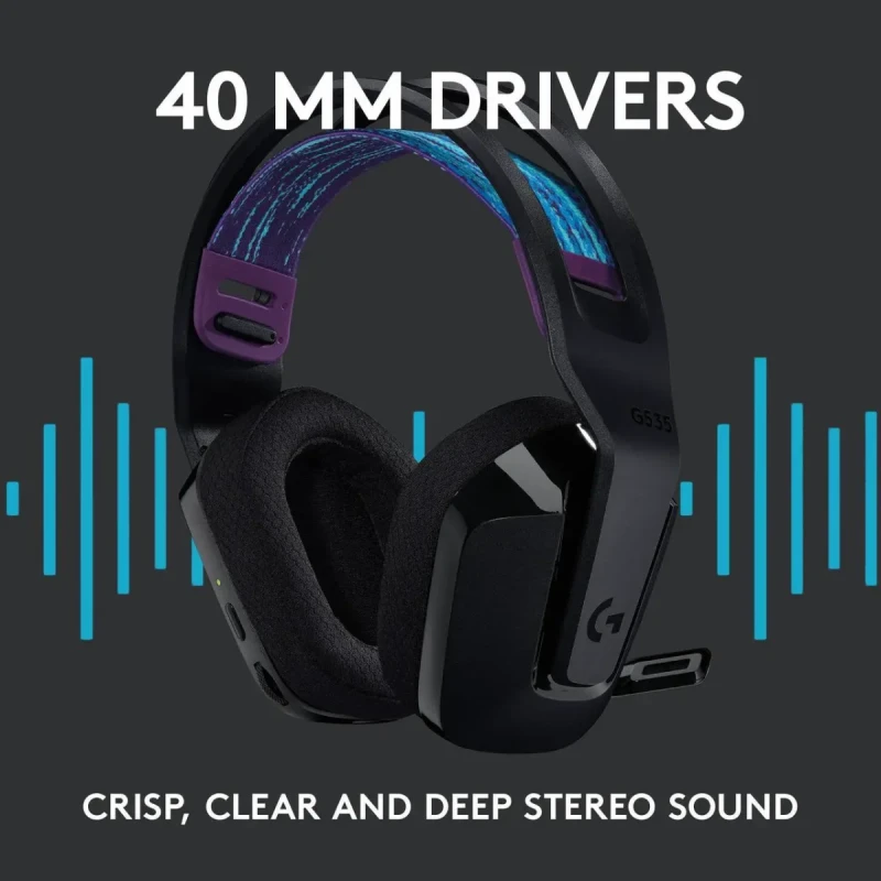 Logitech G535 LIGHTSPEED Wireless Gaming Headset - Lightweight on-ear headphones, flip to mute mic, stereo, compatible with PC, PS4, PS5, USB rechargeable - Black - Image 9
