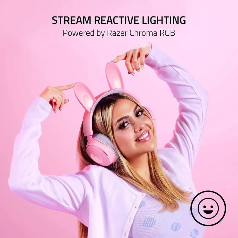 Razer Kraken Kitty V2 Pro Wired RGB Headset: Interchangeable Ears (Kitty, Bear, Bunny) - Stream Reactive Lighting - Detachable HyperClear Cardioid Mic - 50mm Drivers - 7.1 Surround Sound - Quartz Pink - Image 3
