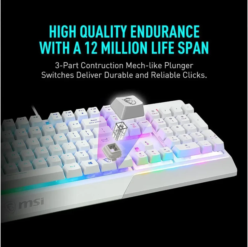 MSI Vigor GK30 Gaming Keyboard & GM11 Gaming Mouse Combo - Mechanical Membrane Switches, 6-Zone RGB, Water Repellent & Splash-Proof, 5000 DPI - White - Image 2