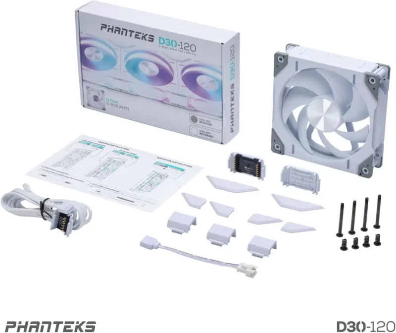 Phanteks D30-120 DRGB PWM FAN, Premium D-RGB Performance Fan, ARGB/DRGB lighting, Daisy-chain Fan Linking system, White - Image 10