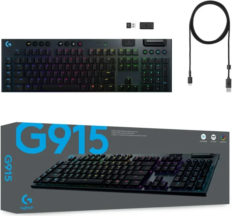 Logitech G915 LIGHTSPEED RGB Mechanical Gaming Keyboard, Low Profile Clicky Key Switch, LIGHTSYNC RGB, Advanced LIGHTSPEED Wireless and Bluetooth Support - Clicky - Image 8