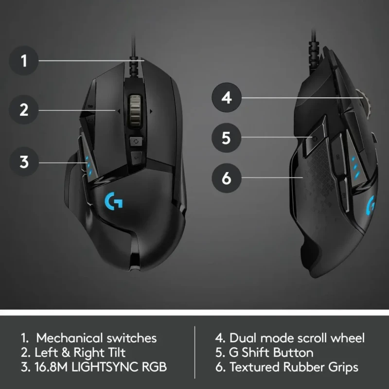 Logitech G502 HERO High Performance Wired Gaming Mouse, HERO 25K Sensor, 25,600 DPI, RGB, Adjustable Weights, 11 Programmable Buttons, On-Board Memory, PC / Mac - Image 6