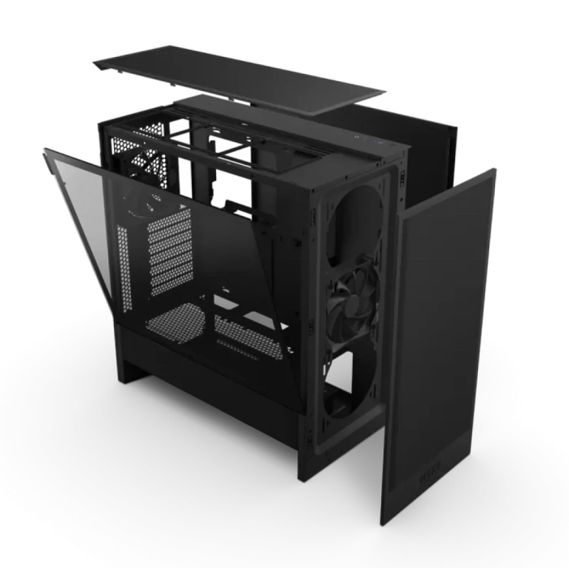 NZXT H5 Flow Mid-Tower ATX Gaming PC Case All Black – High-Airflow Mesh Panels, Tempered Glass Side Panel, Support E-ATX/ATX/Micro-ATX/Mini-ITX, 360 mm Front + 240 mm Top Radiator Support, 2x 120 mm Fans Included, USB-C + USB-A Front Ports, Cable Management System - Gallery Image