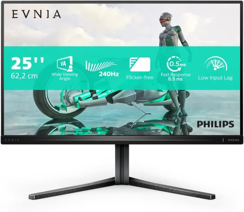 Philips Evnia 25M2N3200W 24.5" Full HD 1920x1080 VA Gaming Monitor - 240Hz Refresh Rate, 0.5ms MPRT 1ms GtG Response Time, Adaptive-Sync, 3000:1 Contrast Ratio, HDR10 Support, Low Input Lag, SmartContrast, HDMI 2.0 DisplayPort 1.4, Height Adjustable Stand, Flicker-Free LowBlue Mode - Gallery Image