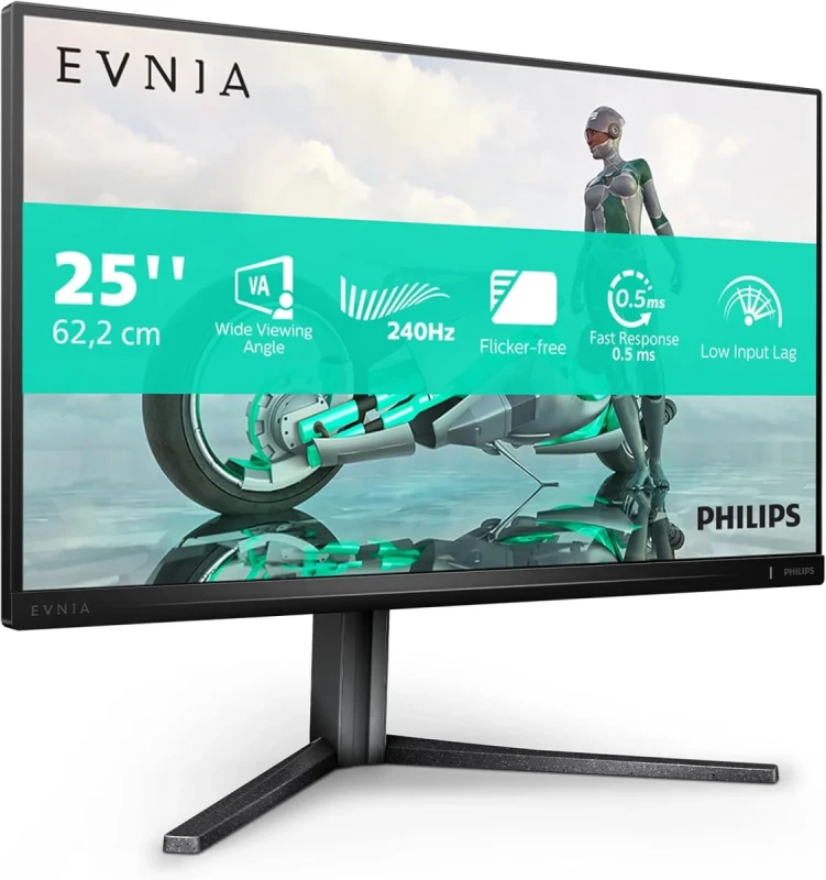 Philips Evnia 25M2N3200W 24.5" Full HD 1920x1080 VA Gaming Monitor - 240Hz Refresh Rate, 0.5ms MPRT 1ms GtG Response Time, Adaptive-Sync, 3000:1 Contrast Ratio, HDR10 Support, Low Input Lag, SmartContrast, HDMI 2.0 DisplayPort 1.4, Height Adjustable Stand, Flicker-Free LowBlue Mode - Gallery Image