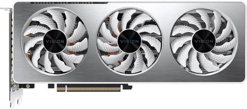 Gigabyte Vision OC GeForce RTX 3060 Ti 8GB GDDR6 PCIe 4.0 Graphics Card – NVIDIA Ampere GPU with 4864 CUDA Cores, 1755 MHz Boost, 256-bit 8 GB Memory, WINDFORCE 3X Triple Fans, 2x HDMI 2.1 & 2x DisplayPort 1.4a, Silver/White 281 mm Gaming GPU - Gallery Image