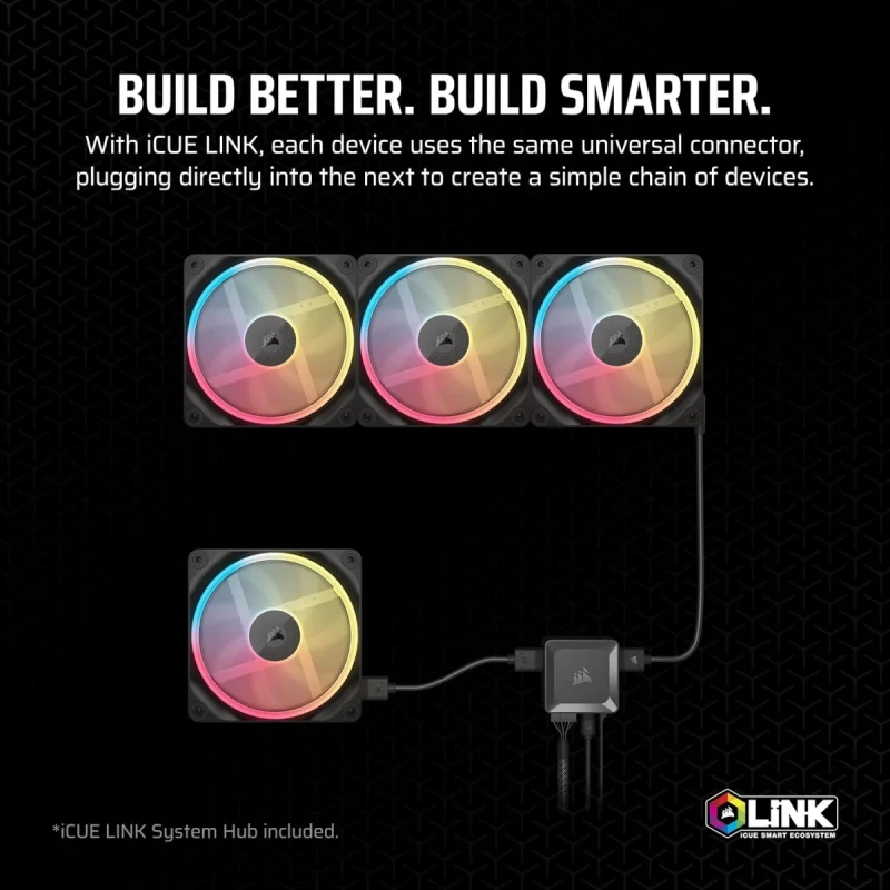 CORSAIR iCUE LINK LX120-R RGB 120mm PWM Reverse Fans Starter Kit – Reverse Fan Blade - Dual Light Loops - Easy iCUE LINK Connectivity - Magnetic Dome Bearing - Gallery Image