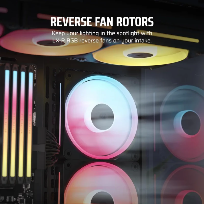 CORSAIR iCUE LINK LX120-R RGB 120mm PWM Reverse Fans Starter Kit – Reverse Fan Blade - Dual Light Loops - Easy iCUE LINK Connectivity - Magnetic Dome Bearing - Gallery Image