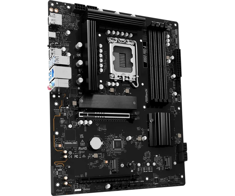 ASRock B860 Pro-A WiFi ATX Motherboard – Intel B860 Chipset, LGA1851 Socket, DDR5 up to 8666(OC), 4x DIMM Slots, 3x M.2 & 4x SATA III, Wi-Fi 6E & Bluetooth 5.3, 2.5Gb Ethernet, HDMI 2.1 & DisplayPort 1.4, Realtek ALC897 7.1 Audio - Gallery Image
