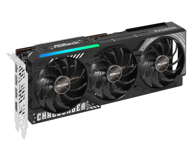 ASRock Challenger Radeon RX 9070 16GB Black/Silver – AMD RDNA GPU, 16GB GDDR6, Boost Clock up to 2700 MHz, Triple-Fan Challenger Cooling, PCIe 4.0, HDMI/DP Outputs, High-Performance Gaming, 290 mm - Gallery Image