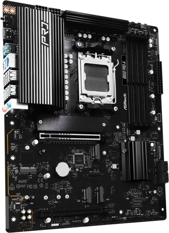 ASRock B850 Pro-A ATX Motherboard – AMD B850 Chipset, AM5 Socket for Ryzen 7000/8000/9000 Series, DDR5 Dual-Channel Memory, PCIe 5.0 x16 & PCIe 4.0 x16, 4x M.2 Slots, 4x SATA III, 2.5 Gb LAN (Dragon RTL8125BG), HDMI 2.1, USB 3.2 Gen2 Type-C & USB-A, Realtek ALC897 7.1 Audio - Gallery Image