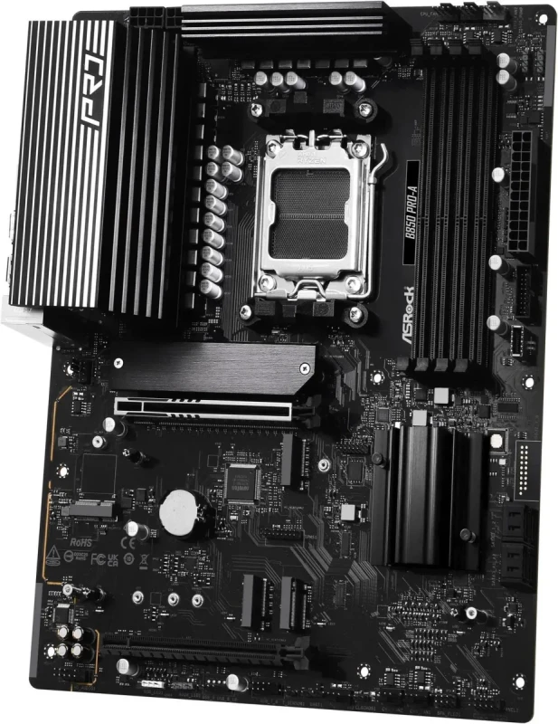 ASRock B850 Pro-A ATX Motherboard – AMD B850 Chipset, AM5 Socket for Ryzen 7000/8000/9000 Series, DDR5 Dual-Channel Memory, PCIe 5.0 x16 & PCIe 4.0 x16, 4x M.2 Slots, 4x SATA III, 2.5 Gb LAN (Dragon RTL8125BG), HDMI 2.1, USB 3.2 Gen2 Type-C & USB-A, Realtek ALC897 7.1 Audio - Gallery Image