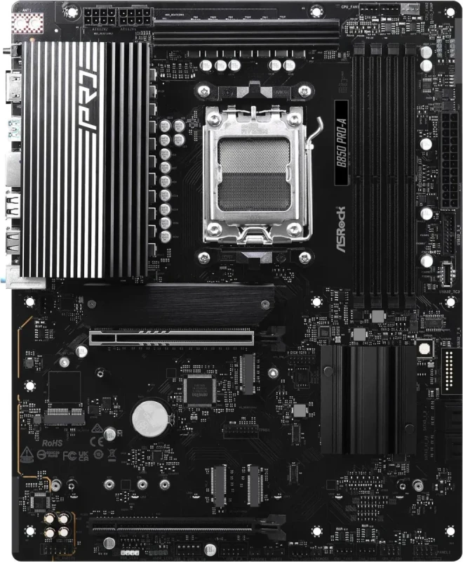 ASRock B850 Pro-A ATX Motherboard – AMD B850 Chipset, AM5 Socket for Ryzen 7000/8000/9000 Series, DDR5 Dual-Channel Memory, PCIe 5.0 x16 & PCIe 4.0 x16, 4x M.2 Slots, 4x SATA III, 2.5 Gb LAN (Dragon RTL8125BG), HDMI 2.1, USB 3.2 Gen2 Type-C & USB-A, Realtek ALC897 7.1 Audio - Gallery Image