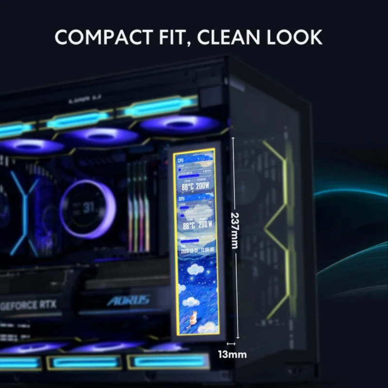 Lian Li 8.8" Universal LCD Display Screen - 1920x480 IPS Panel, USB Powered, HDMI Interface, AIDA64 Compatible, Custom System Monitoring Display, Slim Design for PC Cases, Plug and Play - Gallery Image