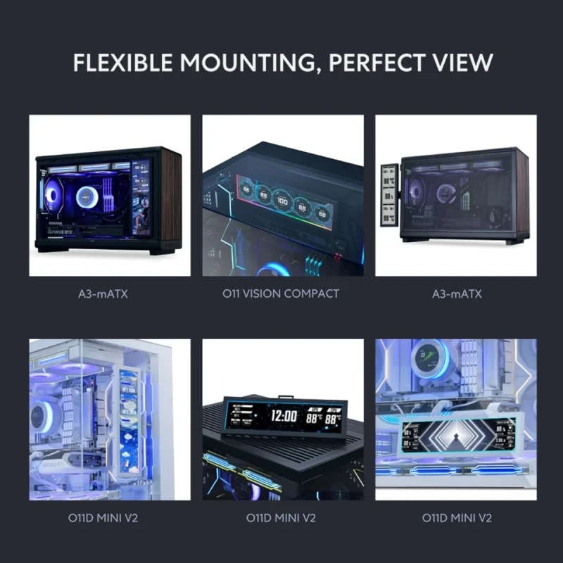 Lian Li 8.8" Universal LCD Display Screen - 1920x480 IPS Panel, USB Powered, HDMI Interface, AIDA64 Compatible, Custom System Monitoring Display, Slim Design for PC Cases, Plug and Play - Gallery Image