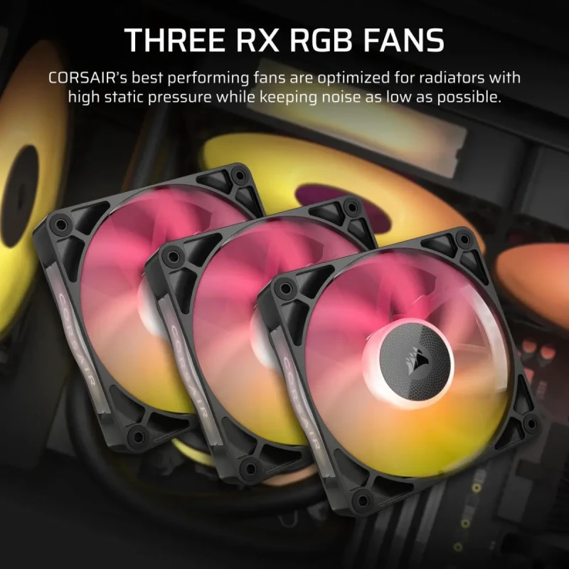 Corsair iCUE LINK TITAN 360 RX RGB 360 mm AIO Liquid CPU Cooler – FlowDrive Pump with Three-Phase Motor, 3x RX120 RGB PWM Fans (300–2100 RPM, 73.5 CFM), Aluminum Radiator (396x120x27 mm), iCUE LINK Single-Cable Control, Copper Cold Plate, Intel LGA1851/1700 & AMD AM5/AM4 Support, Black/White Options - Gallery Image