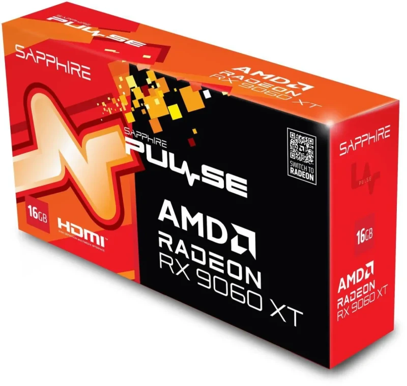 Sapphire PULSE Radeon RX 9060 XT 16GB Black – AMD RDNA GPU, 16GB GDDR6, Boost Clock up to 2650 MHz, Dual-Fan PULSE Cooling, Factory Overclock, PCIe 4.0, HDMI/DP Outputs, 240 mm - Gallery Image
