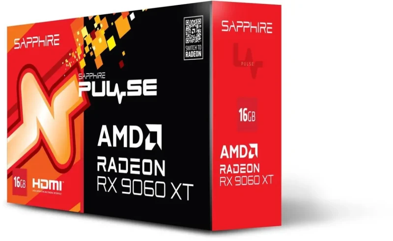 Sapphire PULSE Radeon RX 9060 XT 16GB Black – AMD RDNA GPU, 16GB GDDR6, Boost Clock up to 2650 MHz, Dual-Fan PULSE Cooling, Factory Overclock, PCIe 4.0, HDMI/DP Outputs, 240 mm - Gallery Image