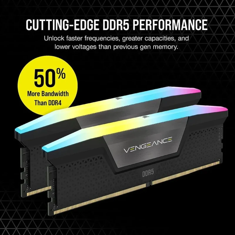 Corsair Vengeance 64GB (2x32GB) DDR5 4800MHz Desktop Memory Kit - CL40, PC5-38400, 288-Pin DIMM, Intel XMP 3.0 Support, High Capacity Performance RAM, Black (CMH64GX5M2A4800C40) - Gallery Image