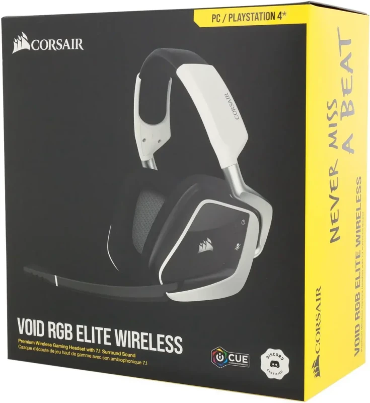 Corsair VOID RGB Elite Wireless Gaming Headset - 7.1 Surround Sound, 2.4GHz Low Latency Wireless, Custom Tuned 50mm Drivers, Omnidirectional Noise Cancelling Microphone, USB Receiver, PC and PS5 Compatible, RGB Lighting, Black - Gallery Image
