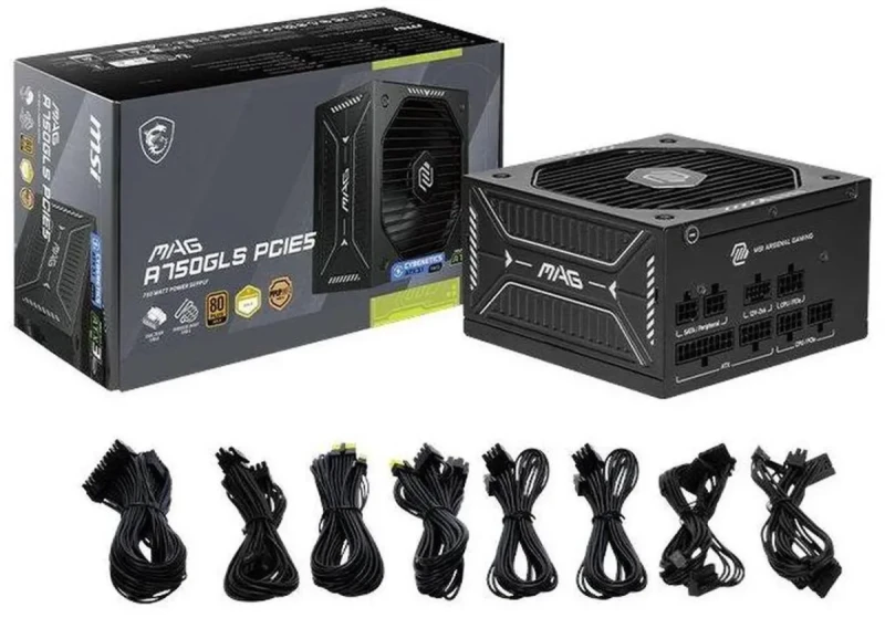 MSI MAG A750GLS PCIE5 750W Fully Modular ATX 3.1 Power Supply - 80 Plus Gold Certified, PCIe 5.1 Ready, Native 12V-2x6 GPU Cable, Compact Design, Low-Noise Cooling Fan, Embossed Sleeved Cables, Industrial-Grade Capacitors, 10-Year Warranty, Black - Gallery Image
