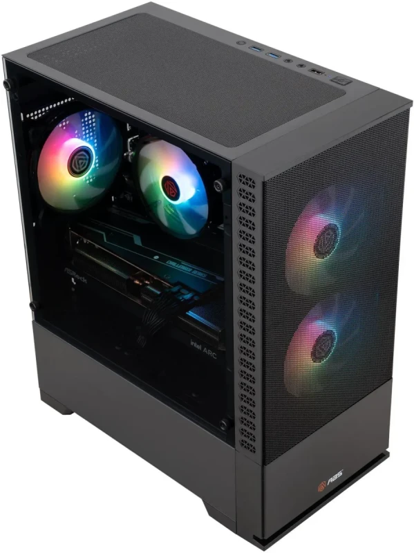 ABS Cyclone Aqua Gaming Desktop PC - Intel Core 5 120 up to 4.6GHz, Intel Arc A580 8GB Graphics Card, 16GB DDR4 3200MHz RAM, 1TB M.2 NVMe SSD, WiFi Ready, HDMI/DisplayPort, Windows 11 Home, Black Gaming Tower - Gallery Image