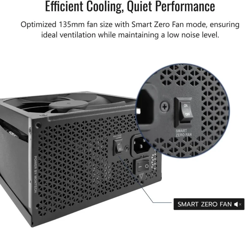 MONTECH CENTURY II 1050W Fully Modular ATX 3.1 Gaming Power Supply - 80 Plus Gold / Cybenetics Platinum Certified, PCIe 5.1 Ready 12V-2x6 Cable, High Efficiency PSU, Zero RPM Smart Fan, Japanese Capacitors, Ultra Low Noise Design, 10-Year Warranty, Black - Gallery Image