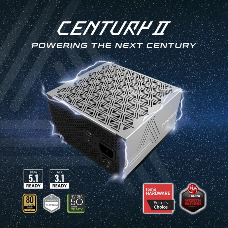 MONTECH CENTURY II 1050W Fully Modular ATX 3.1 Gaming Power Supply - 80 Plus Gold / Cybenetics Platinum Certified, PCIe 5.1 Ready 12V-2x6 Cable, High Efficiency PSU, Zero RPM Smart Fan, Japanese Capacitors, Ultra Low Noise Design, 10-Year Warranty, Black - Gallery Image