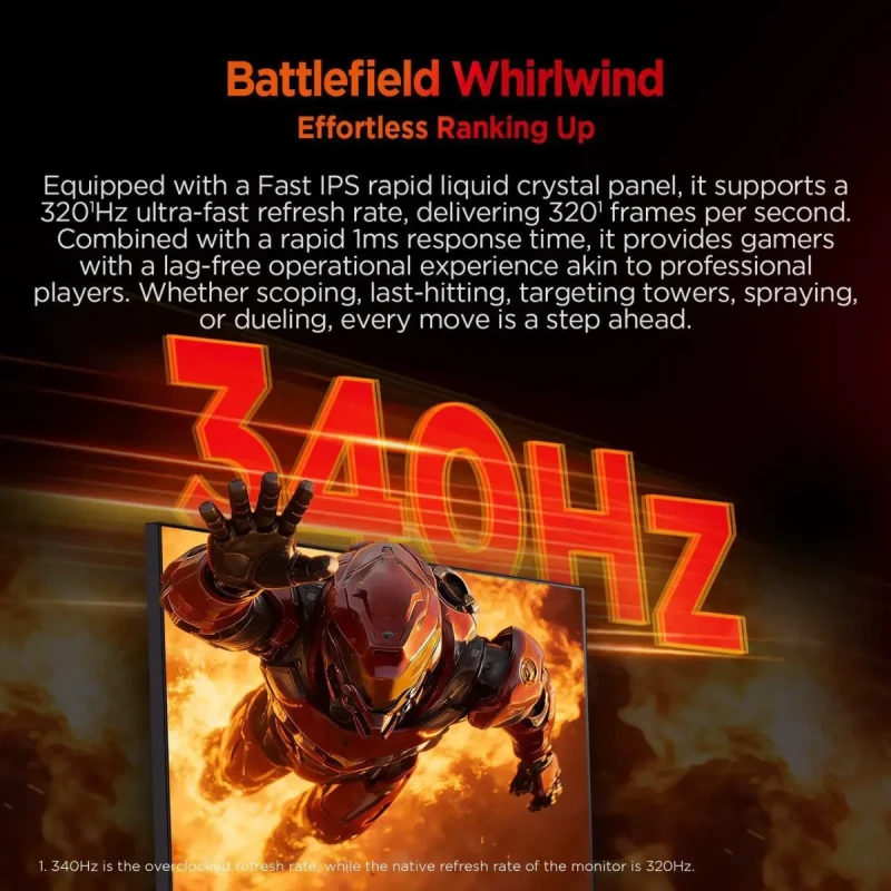 HKC G27H4P 27" QHD 1440P 320Hz Fast IPS Gaming Monitor - 2560x1440, 1ms Response Time, HDR400, 95% DCI-P3, 130% sRGB, Hardware Low Blue Light, Adaptive Sync, HDMI + DisplayPort, Height Adjustable Pivot Tilt Stand - Gallery Image