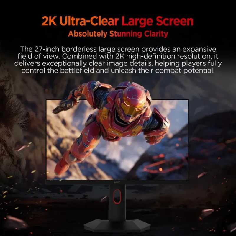 HKC G27H4P 27" QHD 1440P 320Hz Fast IPS Gaming Monitor - 2560x1440, 1ms Response Time, HDR400, 95% DCI-P3, 130% sRGB, Hardware Low Blue Light, Adaptive Sync, HDMI + DisplayPort, Height Adjustable Pivot Tilt Stand - Gallery Image