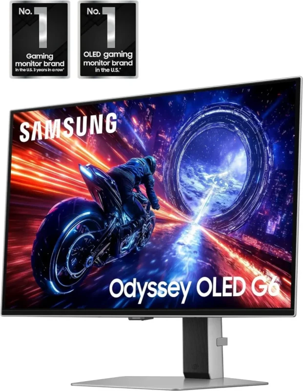 Samsung Odyssey G6 LS27FG602SNXZA 27" QHD 1440P 500Hz OLED Gaming Monitor - 2560x1440, 0.03ms Response Time, HDR500, FreeSync Premium Pro, G-SYNC Compatible, 99% DCI-P3, HDMI 2.1, DisplayPort 1.4, RGB Lighting, Height Adjustable Pivot Tilt Stand - Gallery Image
