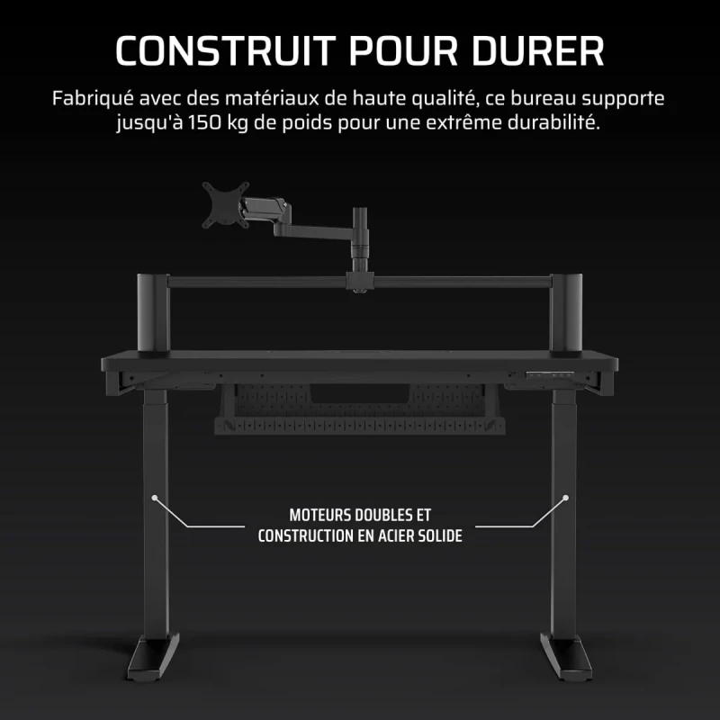 CORSAIR Platform:4 Elevate Electric Standing Desk - 120 x 76cm, Height Adjustable, Electric Sit-Stand, Included Monitor Arm, Cable Management, Black - Gallery Image