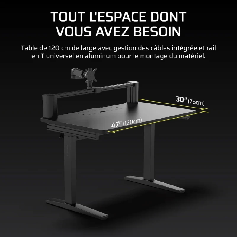 CORSAIR Platform:4 Elevate Electric Standing Desk - 120 x 76cm, Height Adjustable, Electric Sit-Stand, Included Monitor Arm, Cable Management, Black - Gallery Image