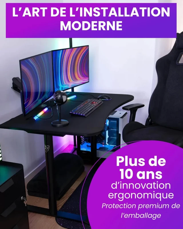 Arozzi Arena Gaming Desk Small - Intense Black, Full-Surface Water-Resistant Mouse Pad, Cable Management, Steel Frame, Compact Gaming Desk - Gallery Image