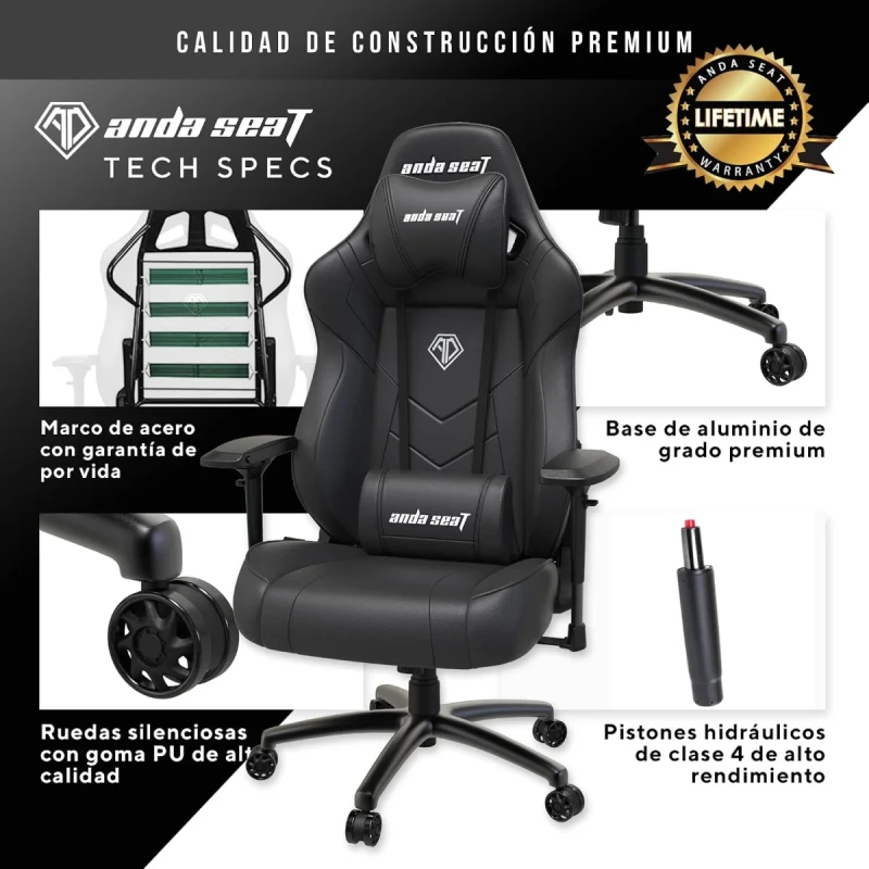 AndaSeat Dark Demon Dragon Pro Gaming Chair - Black PVC Leather, Ergonomic Design, Reclining Backrest, Adjustable Lumbar Support, Neck Pillow, High Backrest, Large Size - Gallery Image